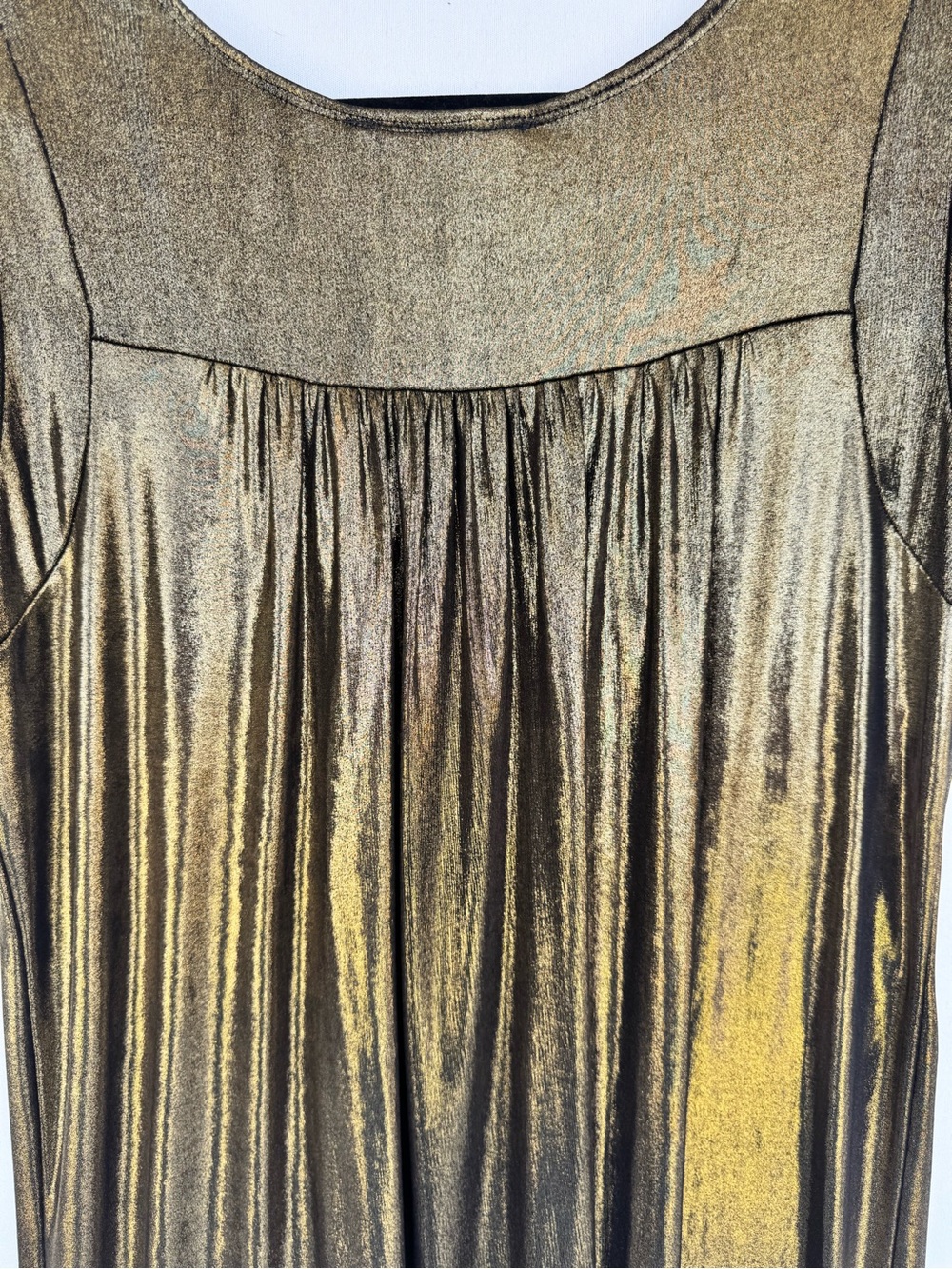 ABS Allen Schwartz Metallic Gold Short Sleeve Swing Dress - Picture 7 of 12